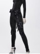 Black Dark Pattern Splicing Leather Armor Lace-Up Pockets Punk Stretchy Pants