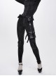 Black Dark Pattern Splicing Leather Armor Lace-Up Pockets Punk Stretchy Pants