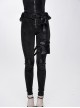 Black Dark Pattern Splicing Leather Armor Lace-Up Pockets Punk Stretchy Pants