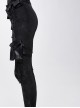 Black Dark Pattern Splicing Leather Armor Lace-Up Pockets Punk Stretchy Pants