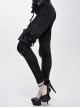 Black Dark Pattern Splicing Leather Armor Lace-Up Pockets Punk Stretchy Pants