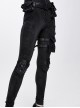 Black Dark Pattern Splicing Leather Armor Lace-Up Pockets Punk Stretchy Pants