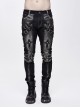 Twill Gray Contrast Color Hand Rubbing Leather Hasp Rivet Cross Black Punk Pants