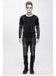 Twill Gray Contrast Color Hand Rubbing Leather Hasp Rivet Cross Black Punk Pants