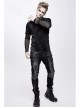 Twill Gray Contrast Color Hand Rubbing Leather Hasp Rivet Cross Black Punk Pants