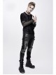 Twill Gray Contrast Color Hand Rubbing Leather Hasp Rivet Cross Black Punk Pants