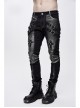 Twill Gray Contrast Color Hand Rubbing Leather Hasp Rivet Cross Black Punk Pants