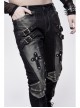 Twill Gray Contrast Color Hand Rubbing Leather Hasp Rivet Cross Black Punk Pants