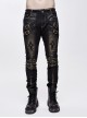Twill Brown Contrast Color Hand Rubbing Leather Hasp Rivet Cross Black Punk Pants