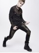 Twill Brown Contrast Color Hand Rubbing Leather Hasp Rivet Cross Black Punk Pants