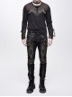 Twill Brown Contrast Color Hand Rubbing Leather Hasp Rivet Cross Black Punk Pants