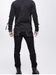 Twill Brown Contrast Color Hand Rubbing Leather Hasp Rivet Cross Black Punk Pants
