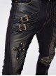 Twill Brown Contrast Color Hand Rubbing Leather Hasp Rivet Cross Black Punk Pants