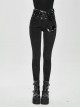 Patent-Leather Hexagram Rivet Asymmetric Knitted Stretch Black Punk Pants