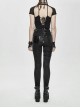 Patent-Leather Hexagram Rivet Asymmetric Knitted Stretch Black Punk Pants