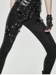 Patent-Leather Hexagram Rivet Asymmetric Knitted Stretch Black Punk Pants