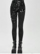 Patent-Leather Hexagram Rivet Asymmetric Knitted Stretch Black Punk Pants