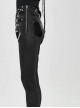 Patent-Leather Hexagram Rivet Asymmetric Knitted Stretch Black Punk Pants