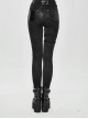 Patent-Leather Hexagram Rivet Asymmetric Knitted Stretch Black Punk Pants