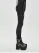 Patent-Leather Hexagram Rivet Asymmetric Knitted Stretch Black Punk Pants