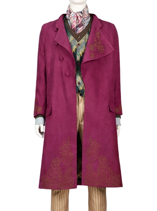 Movie Wonka Willy Wonka Halloween Cosplay Costume Pink Heavy Embroidery Coat