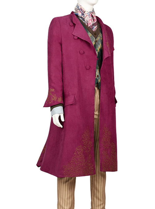 Movie Wonka Willy Wonka Halloween Cosplay Costume Pink Heavy Embroidery Coat