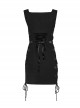 Black Stretch Knitted See Through Mesh Side Drawstring Punk Style Sexy Sleeveless Hip Hugging Dress