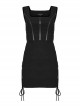 Black Stretch Knitted See Through Mesh Side Drawstring Punk Style Sexy Sleeveless Hip Hugging Dress