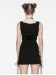 Black Stretch Knitted See Through Mesh Side Drawstring Punk Style Sexy Sleeveless Hip Hugging Dress