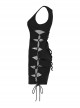 Black Stretch Knitted See Through Mesh Side Drawstring Punk Style Sexy Sleeveless Hip Hugging Dress