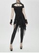 Fake Two Pieces Ripped Lace Skirts Leather Hasp Black Punk Leggings Pants