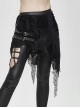 Fake Two Pieces Ripped Lace Skirts Leather Hasp Black Punk Leggings Pants