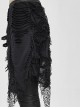 Fake Two Pieces Ripped Lace Skirts Leather Hasp Black Punk Leggings Pants