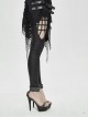 Fake Two Pieces Ripped Lace Skirts Leather Hasp Black Punk Leggings Pants