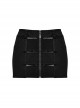 Personalized Black Stretch Twill Spliced Perforated Diamond Mesh Punk Style Zipper Denim Skirt