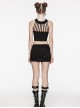 Personalized Black Stretch Twill Spliced Perforated Diamond Mesh Punk Style Zipper Denim Skirt