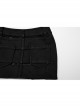 Personalized Black Stretch Twill Spliced Perforated Diamond Mesh Punk Style Zipper Denim Skirt