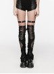 Handsome Black PU Leather Stitching Muscular Knitted Front Chinese And Japanese Button Decoration Punk Style Asymmetrical Leg Warmers