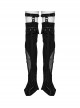 Handsome Black PU Leather Stitching Muscular Knitted Front Chinese And Japanese Button Decoration Punk Style Asymmetrical Leg Warmers