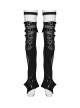 Handsome Black PU Leather Stitching Muscular Knitted Front Chinese And Japanese Button Decoration Punk Style Asymmetrical Leg Warmers