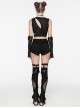 Handsome Black PU Leather Stitching Muscular Knitted Front Chinese And Japanese Button Decoration Punk Style Asymmetrical Leg Warmers