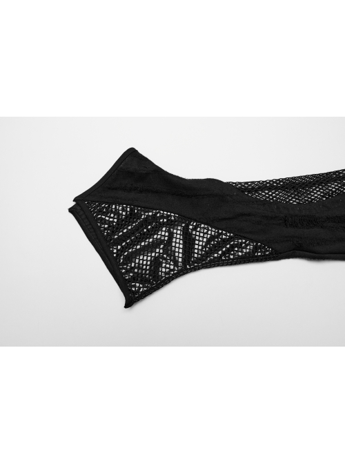 Handsome Black PU Leather Stitching Muscular Knitted Front Chinese And Japanese Button Decoration Punk Style Asymmetrical Leg Warmers