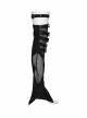 Handsome Black PU Leather Stitching Muscular Knitted Front Chinese And Japanese Button Decoration Punk Style Asymmetrical Leg Warmers