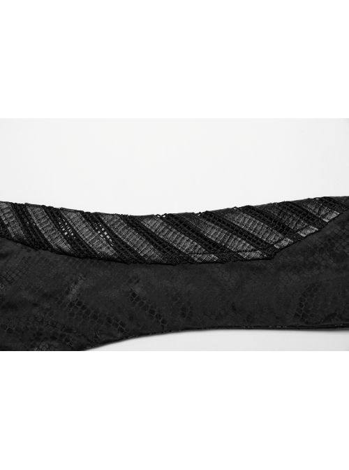 Personalized Black Pu Leather Spliced With Elastic Snake Pattern Embossed Detachable Buckle Punk Style Handsome Gloves