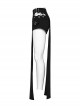 Personalized Black Stretch Twill Hollow Side Metal Ring Embellished Punk Style Patchwork Shorts