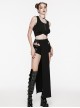 Personalized Black Stretch Twill Hollow Side Metal Ring Embellished Punk Style Patchwork Shorts