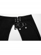 Personalized Black Stretch Twill Hollow Side Metal Ring Embellished Punk Style Patchwork Shorts