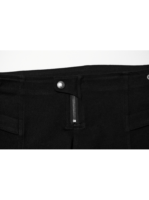 Personalized Black Stretch Twill Hollow Side Metal Ring Embellished Punk Style Patchwork Shorts