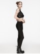 Black Stretchy Pleated Side Studded Stylish Punk Style Tight Knit Pants