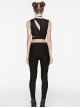 Black Stretchy Pleated Side Studded Stylish Punk Style Tight Knit Pants